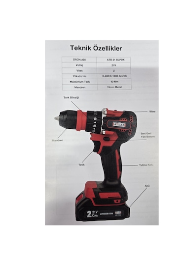 Attlas ATB21 BLPDX-202C 2.0AH Akülü Kömürsüz Darbeli Matkap - A0104098