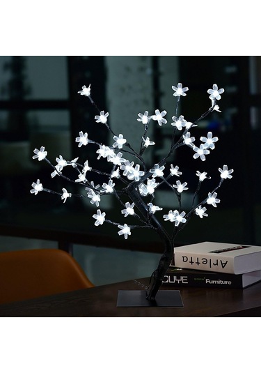 Kiraz Çiçeği Bonsai Ağacı, 48 Sıcak Beyaz Led Işık, Özelleştirilebilir Şekiller İçin Esnek Dallar Ve Pille Çalışan Gece Lambası İle Mekanınızı Süsleyin Çok Renkli