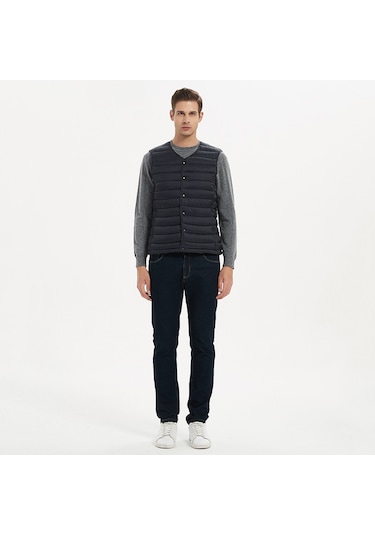 Erkek Kaz Tüyü Pamuklu Yelek, Isı Üreten İç Katman, Kolsuz Pamuklu Ceket, Pamuklu Mont, Sonbahar Ve Kış. Mavi