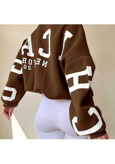 Novahub Sonbahar/kış Hip Pop Kadın Kalın Yuvarlak Yaka Mektup Baskılı Büyük Boy Tişört Şarap Kırmızısı Bordo S-m-l-xl-xxl Bordo