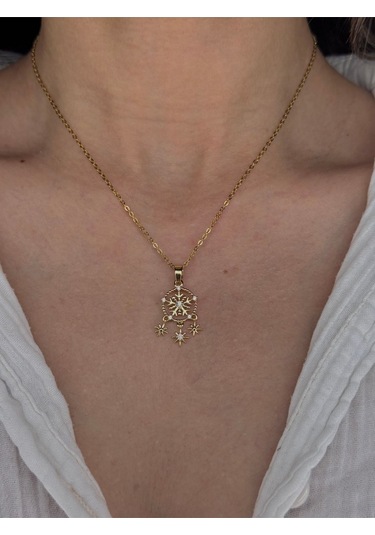 Kar Tanesi Ve Yıldız Figürlü Altın Kaplama Kolye Işıltılı Ve Spiritüel Tasarım Altın