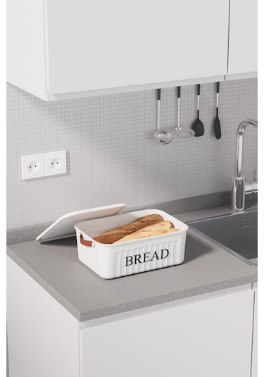 Kapaklı Plastik Ekmek Kutusu , Kulplu , Dekoratif Ekmek Saklama Kutusu , Ekmeklik Beyaz
