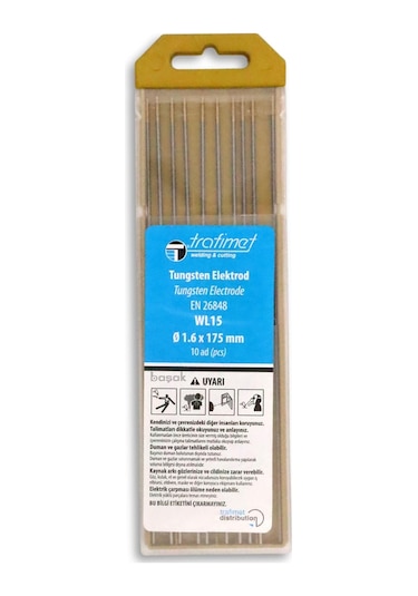 1,6 Mm Wl-15 Sarı Tungsten Elektrot 175 Mm Trafimet Adet Fiyatı