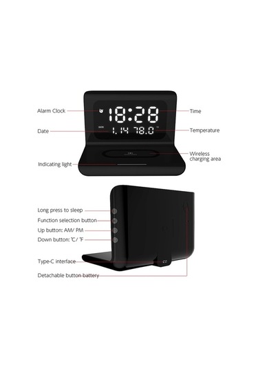 Supermarket1 3 Lü Akıllı Saat: Alarm, Termometre & Kablosuz Şarj - Siyah