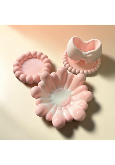 Dekoratif Pembe 4 Lü Set Takı Tab Ağı,fırçalık Organizer 4 Adet