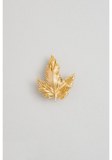 Vintage Yaprak 18 Ayar Sarı Altın Kaplama Gümüş Broş Sarı Altın Kaplama