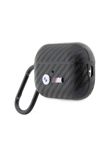 Airpods Pro 2 Uyumlu Kılıf Bmw Lisanslı Pu Karbon Fiber Tasarımlı Çift Metal Logolu Siyah