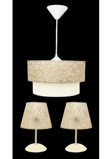 D-Light İpli Yatak Odası Abajur Ve Avize Seti Altın