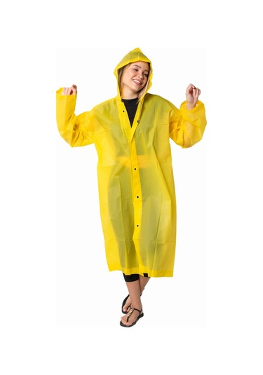 Marlux Unisex Su Rüzgar Geçirmez Kapüşonlu Çıtçıt Düğme Eva Yağmurluk - Sarı - Lacivert