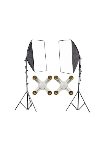 Deyatech 4 Duylu 50 x 70 CM Video ve Fotoğraf 2'li Softbox Seti + 8 x Lamba