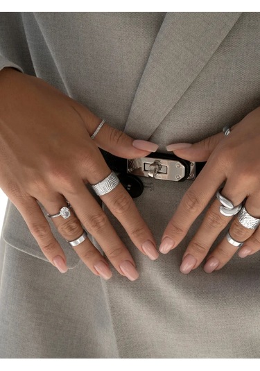 Sılverme 925 Ayar İnce Yol Desenli Gümüş Yüzük 94679835 Gri