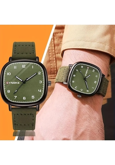 Synoke Kuvars Moda Erkek Kol Saati Yeşil Kahverengi