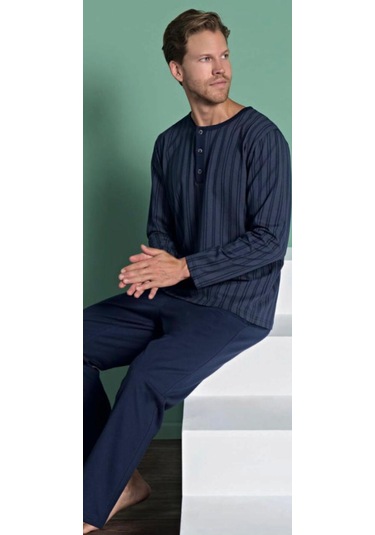 Pijadore Erkek %100 Pamuk Süprem Mevsimlik Uzun Kollu Pijama Takımı 1949 Lacivert