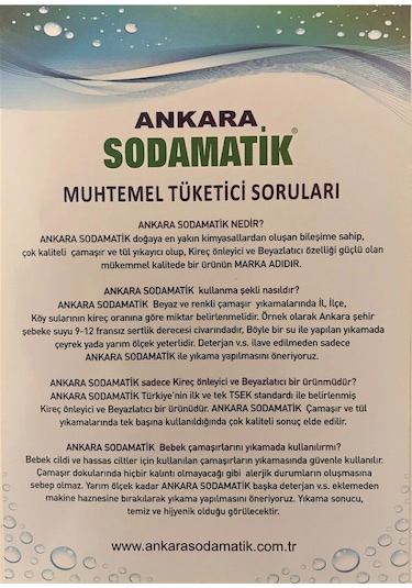 Ankara Sodamatik 1000 Gr Kireç Önleyici Ve Beyazlatıcı