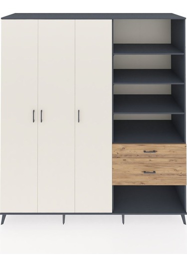 Kronos Dolap 16 Raflı 2 Çekmeceli 3 Kapaklı 220x59x243 Antrasit-aytaşı/çam Aytası/atlas Çam