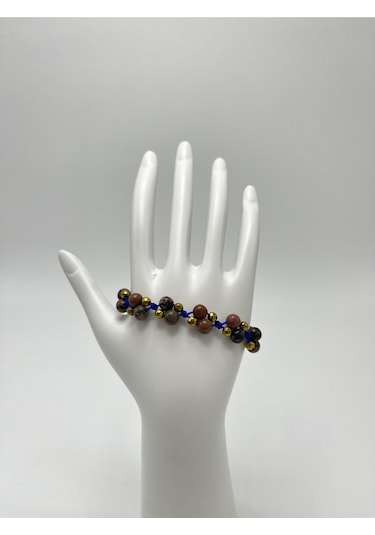 Yıldız Doğal Taş 6mm Ipli Rodanit Ayarlanabilir Ölçü Doğal Taş Bileklik Kahverengi