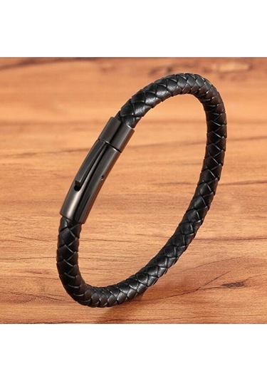 Gogoey Dbg8181 Erkek Deri Bileklik Paslanmaz Çelik Metal Siyah Siyah