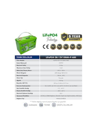 Orbit 12v 100ah Lifepo4 Marin Bluetooth Lityum Akü