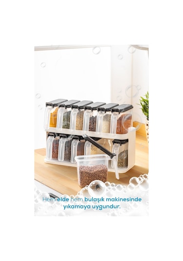 Vienev 12'li Beyaz Standlı Kaşıklı Etiketli Kendinden Yapışkanlı Baharatlık Seti Beyaz Beyaz