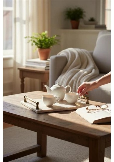 Akayev Traverten Rustik 30x20 Cm Tepsi Beyaz