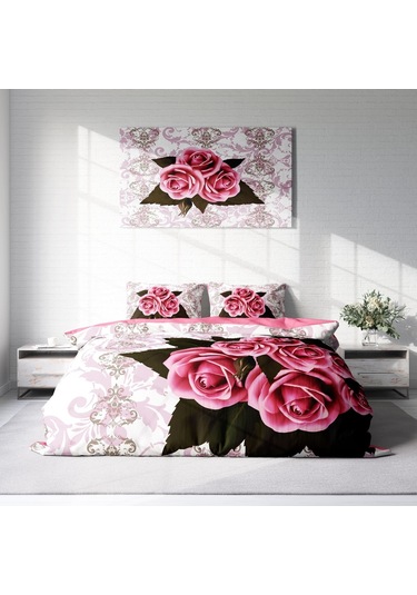 Monohome Rose1008 3D Pamuk Saten Çift Kişilik Nevresim Takımı Çok Renkli