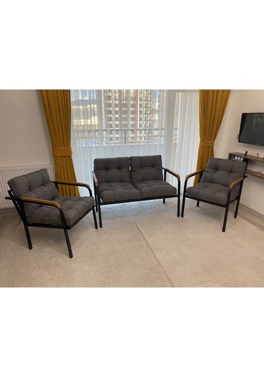 Modern Jüpiter Balkon, Bahçe, Cafe - Metal Kanepe Koltuk Takımı - 2+1+1 Antrasit Modernsh19 Antrasit