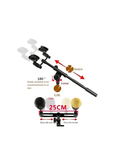 Wondernest A16 Çift Başlı Mikrofon Klipsi, Alüminyum Direk Mikrofon Aksesuarları