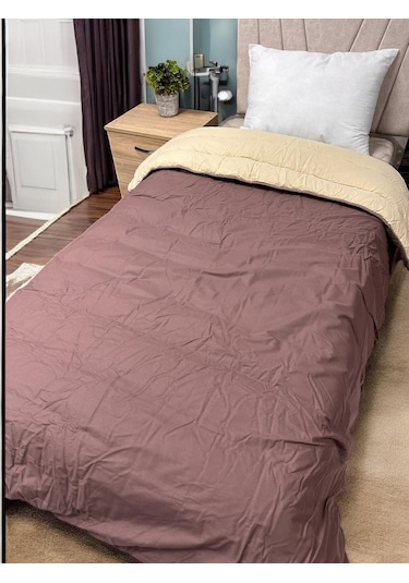 Clasy %100 Pamuk Ranforce Tek Kişilik Çift Taraflı Yorgan Krem-kahve