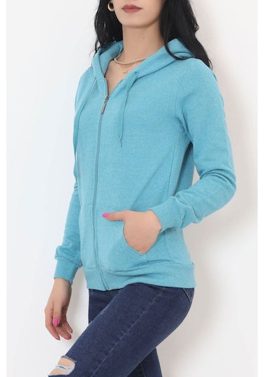 Buyers Butik - Kapşonlu Fermuarlı Sweat Petrol - 11866.108. 001