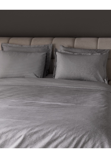 Madame Coco Andre Çift Kişilik Pamuklu Jakarlı Saten Nevresim Takımı - Açık Gri Gri