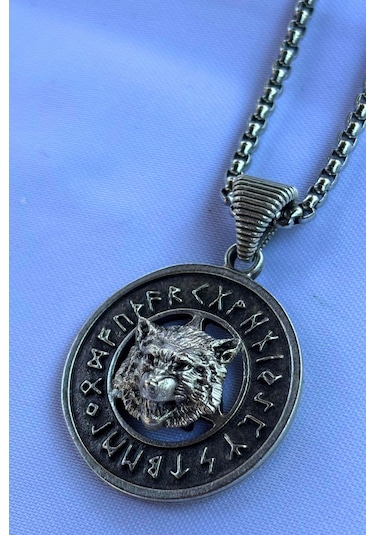 Kurt Viking Run El İşçiliği Paslanmaz Çelik Zincir Erkek Kolye Gümüş