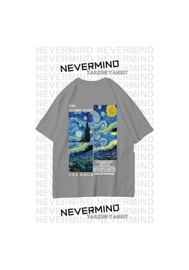 Unisex Van Gogh Baskılı Oversize Tshirt Antrasit