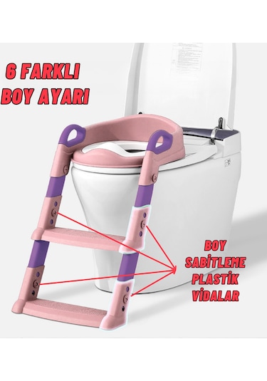 Dekohop Çocuk Merdivenli Klozet Adaptörü Yükseklik Ayarlı Pratik Pembe