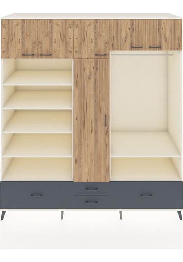 Kronos Dolap 18 Raflı 4 Çekmeceli Tek Askılı 220x59x243 Aytaşı-çam/antrasit Atlas Çam/antrasıt