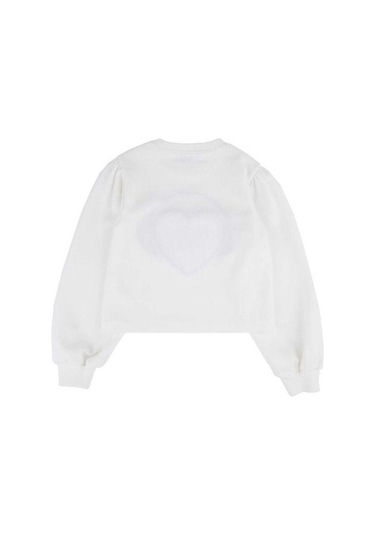 Kız Çocuk Kalpli Peluş Sweatshirt-13494 Ekru