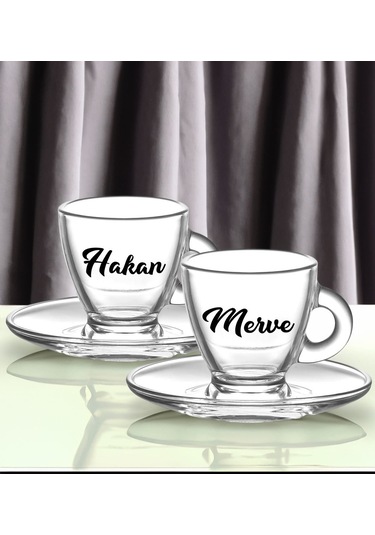 Bk Gift Kişiye Özel İsimli Dtf 2li Cam Kahve Fincan Takımı, Sevgiliye Hediye, Arkadaşa Hediye, Doğum Günü Hediyesi Kobitmeyencom30994 Bk Gift