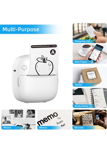 Maiyame Mini Cep Yazıcısı Öğrenciler İçin Uygun Termal Yazıcı Kablosuz Yazıcı Mürekkep Gerektirmez