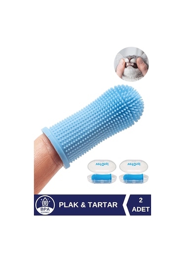 Veturel Kedi Parmak Fırça Kedi Silikon Diş Fırçası Diş Eti Plak Tartar Yumuşak Hijyenik Saklama Kutulu 2'li