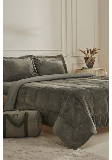 Karaca Home Flufy Çift Kişilik Soft Dream Comfort Set Haki Yeşil
