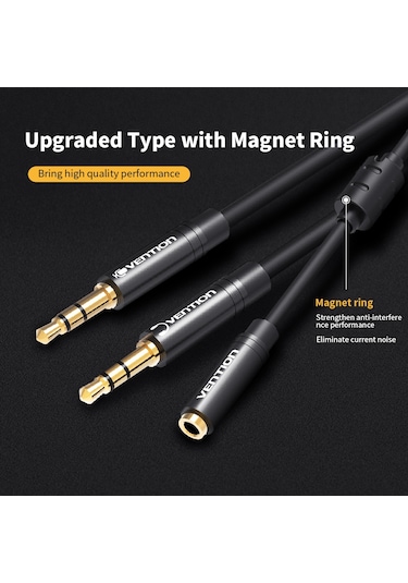 Springsun Ventıon 3.5mm Ses Uzatma Kablosu 3.5 Jack Aux Dişi - Çift Erkek Kulaklık Telefon Kulaklık Hoparlör Tablet Pc İçin 0.3m Siyah