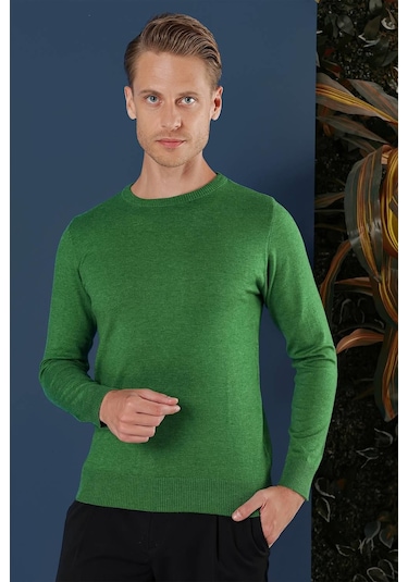 Tr 858 Slim Fit Yeşil Klasik Triko Yeşil