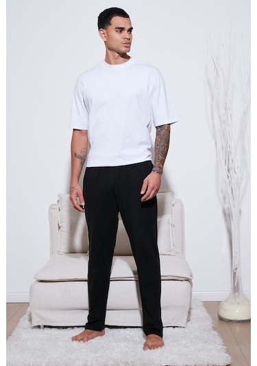 Buratti Pamuklu Regular Fit Normal Bel Düz Paça Cepli Erkek Pijama Altı 6574003 Siyah