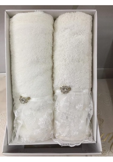 Secret House Billur Fransız Dantel Bambu Kutulu 2 Li Havlu Krem