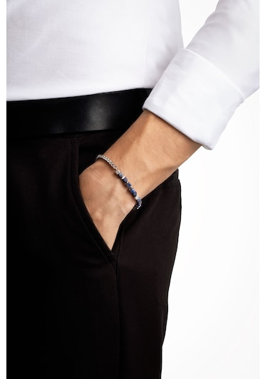 So Chic Sodalit Taşlı Çelik Zincir Erkek Bileklik Çelik