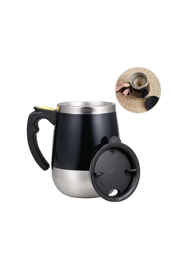 Stainless Steel Otomatik Manyetik Karıştırıcı Bardak 400ml - Kahve, Çay Ve Protein İçin - Ofis, Ev Kullanıma Uygun Pil Dahil Değil Siyah Siyah