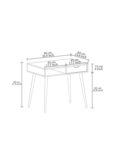 Offer Çalışma Masası, Bilgisayar Masası, Çekmeceli Kilim, Ahşap Ayak, Ev-ofis - Beyaz Beyaz