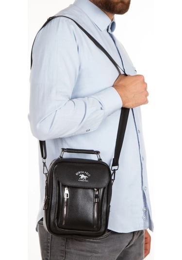 Tuldar Erkek Deri Kapaklı Çapraz Askılı Omuz Ve El Çantası 17x21cm Tul541 Siyah