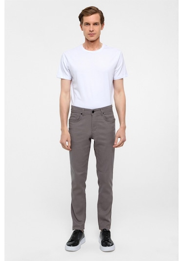 Süvari Gri Slim Fit 5 Cep Kalıp Armürlü Kanvas Pantolon