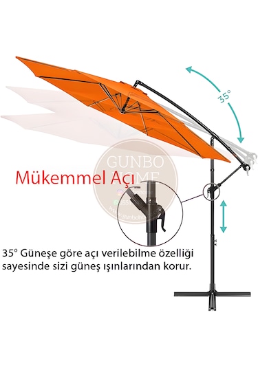 Gunbo Home 3 Mt 8 Kaburga Full Demir 21 Kg Turuncu Bahçe Şemsiyes