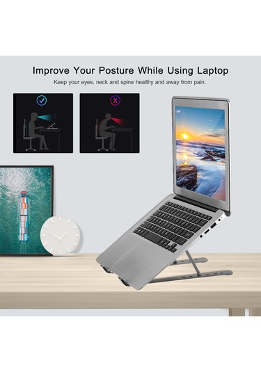 Xiyyadms Alüminyum Portatif Klaptop/tablet Ayaklığı 6 Seviye Yükseklik Ayarlı Soğutma Dizaynı Taşınabilir Katlanabilir